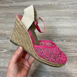 LE CAPRICCIOSE Lattice Slingback Espadrille Pink Lace Shoes Wedge US 6 UE36